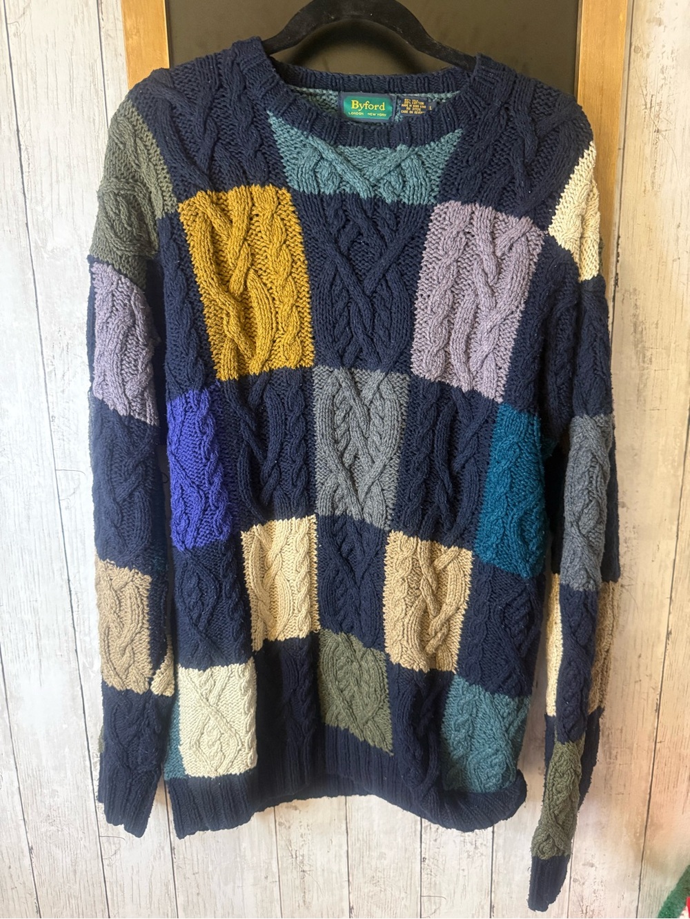Byford Sweater Mens M Multicolor Chevron Geometric Silk Blend Crewneck - Picture 2 of 6
